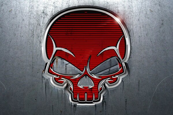 Red skull on a metal background