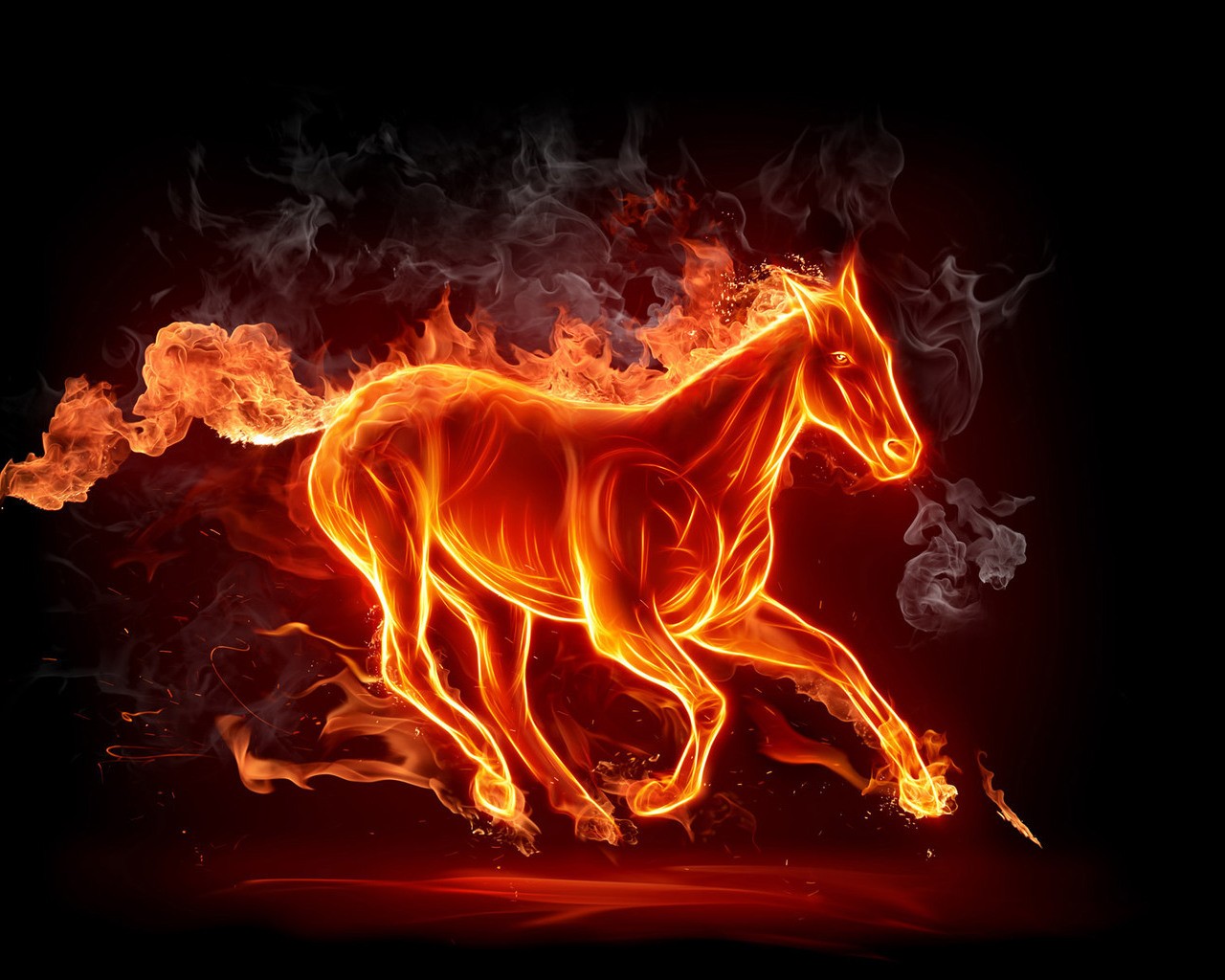 fuego caballo humo fondo oscuro