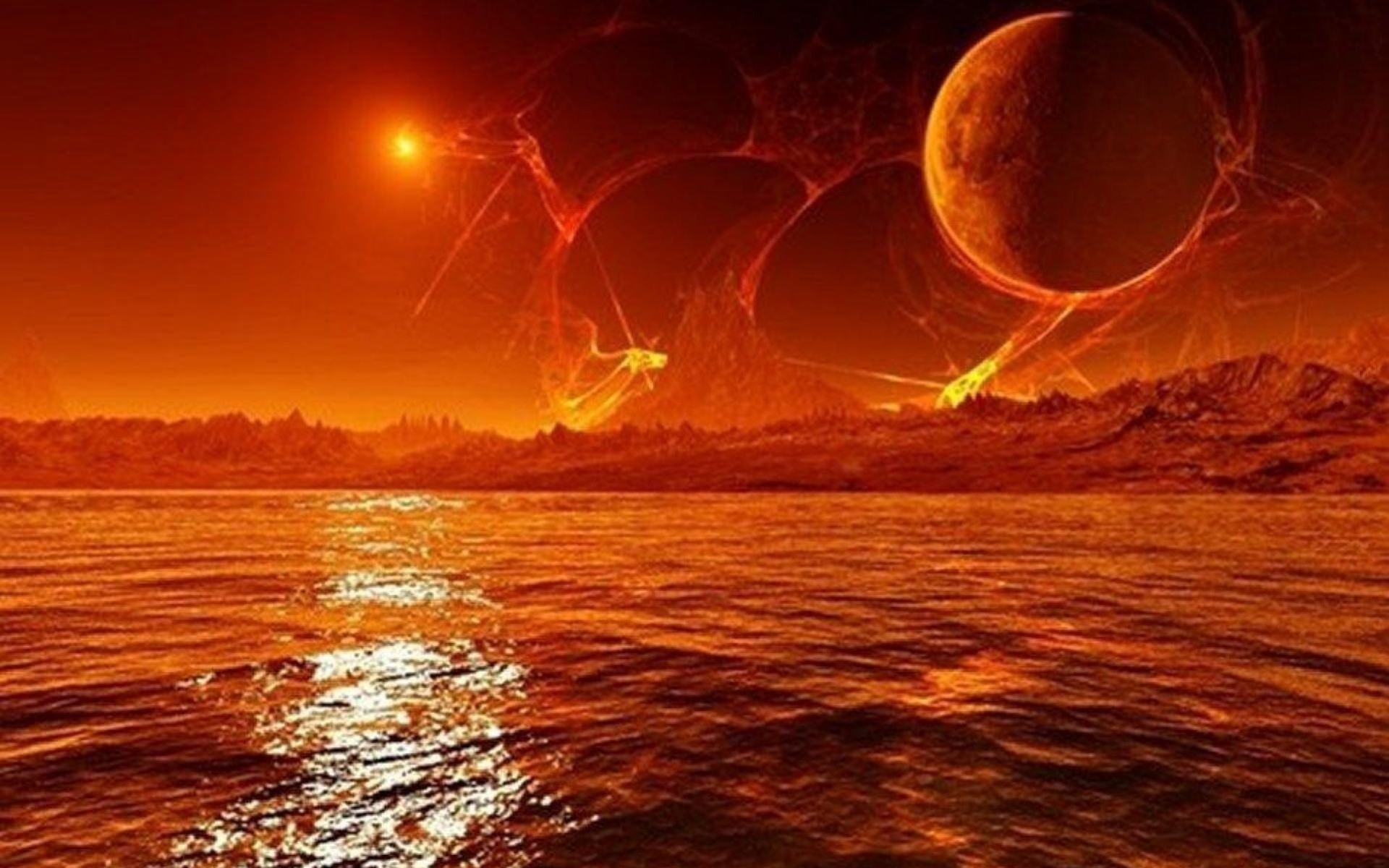 planet sea red background