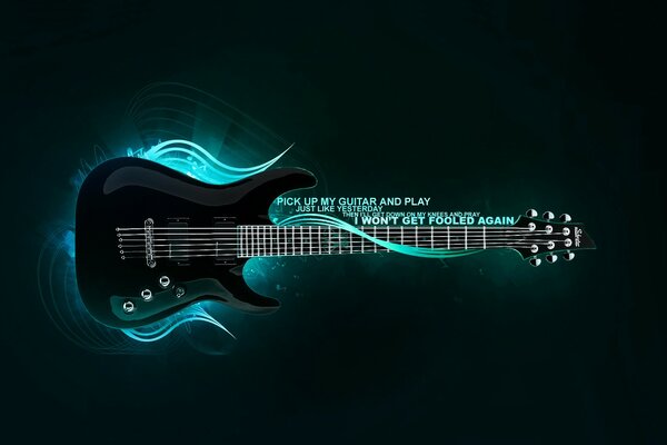 Chitarra al neon blu musicale