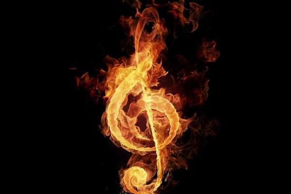 Fiery treble clef on a black background