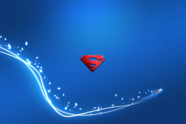 Rotes Superman-Logo auf blauem Hintergrund mit weißer Welle