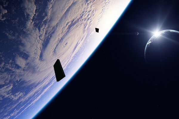 Monolithes noirs dans l espace. Vue de la terre