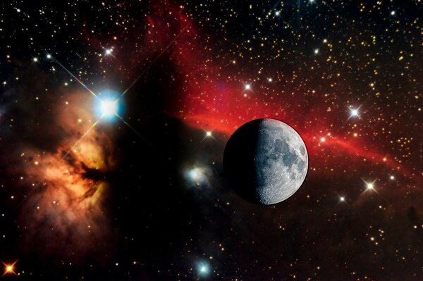 Luna sullo sfondo di stelle e spazio