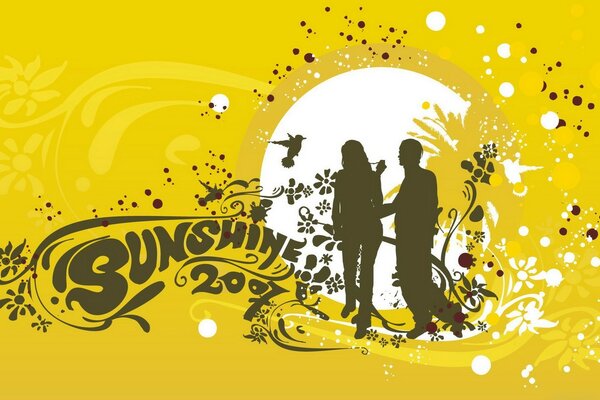 Silhouettes of a man and a woman on a white-yellow background