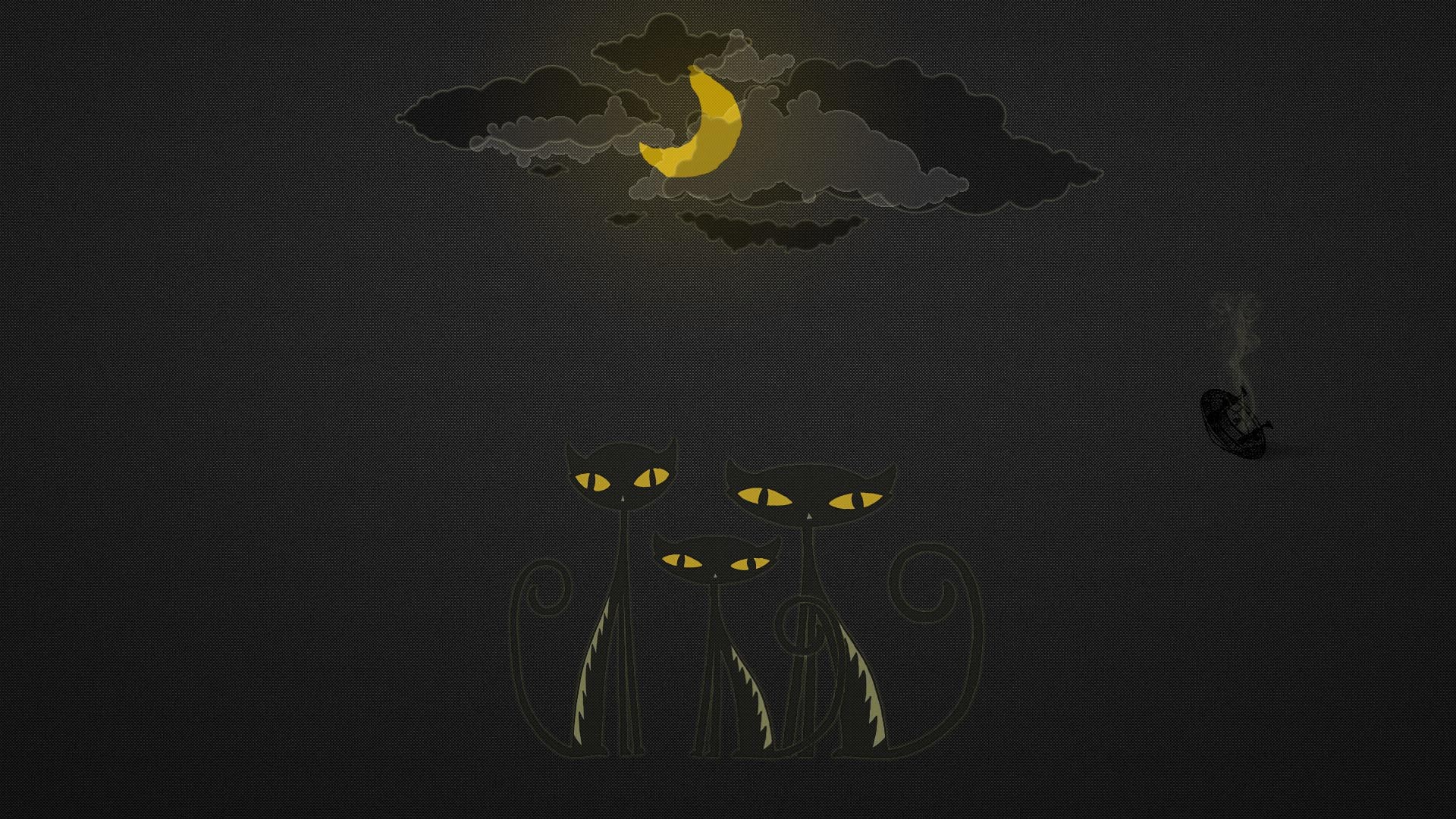 gatos luna ovni noche nubes