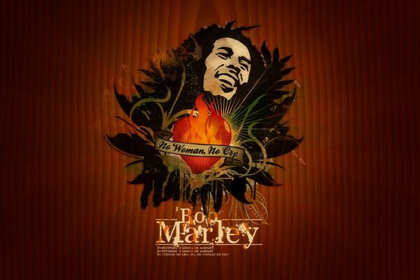 Bob Marley avec coeur sur fond