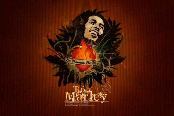 Bob Marley con il cuore sullo sfondo