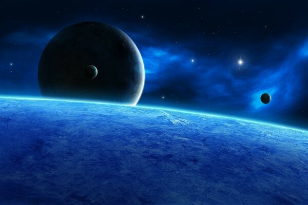 Image irréelle des planètes en bleu