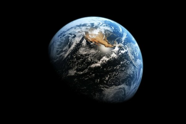 View from space. the blue planet. land. on a black background