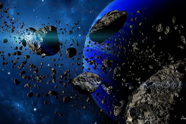 Asteroid debris flies past the planet