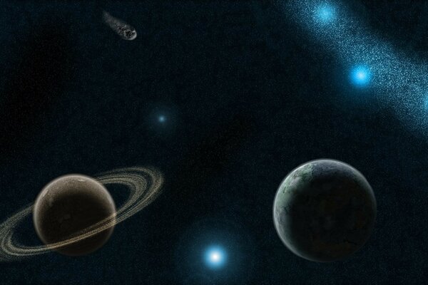 Космический арт рисунок 3d планет в космосе