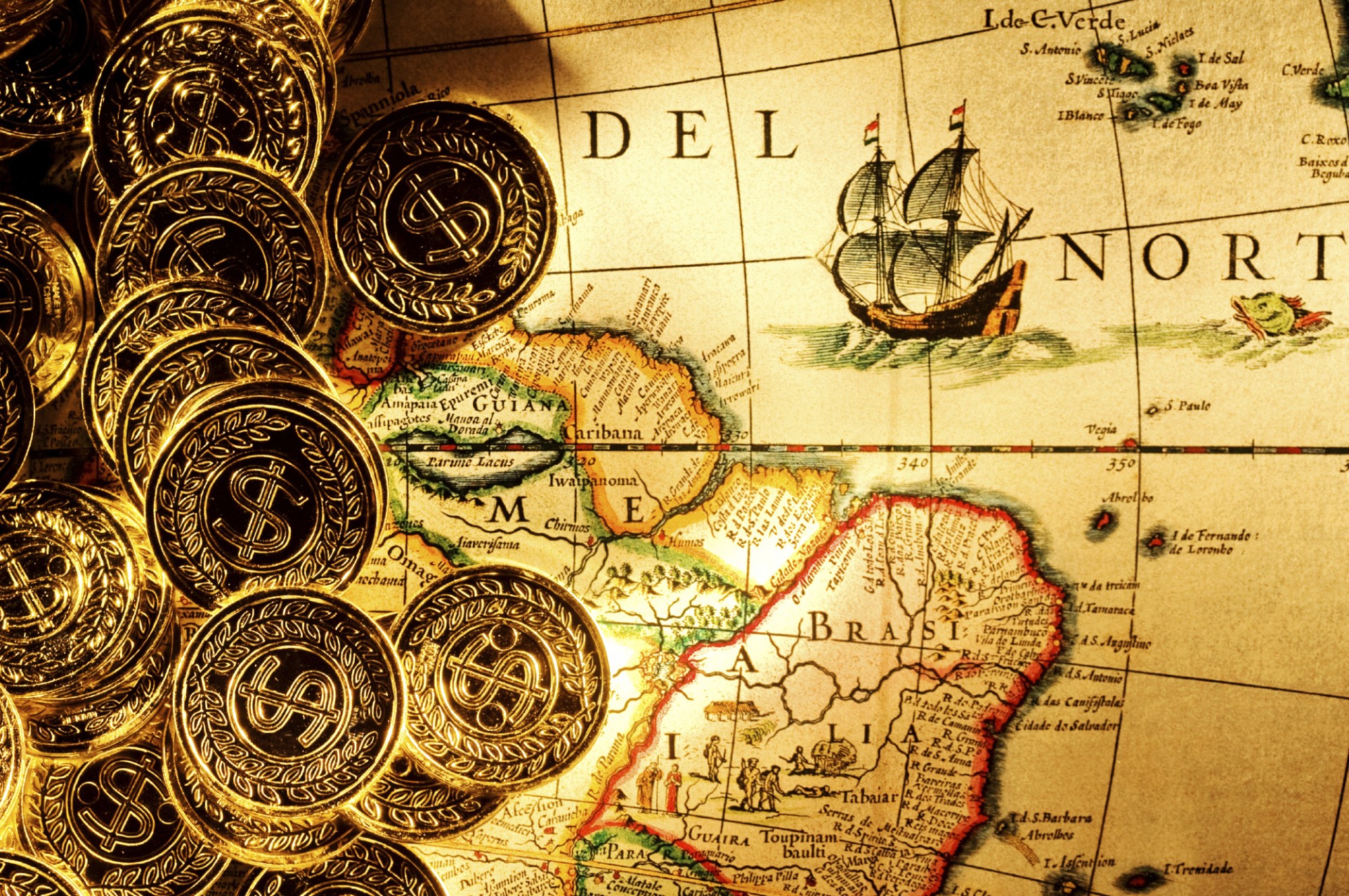 dinero oro monedas mapa piratas fondos de pantalla