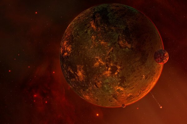 A beautiful fiery planet in space