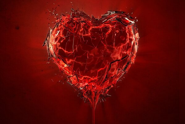 Corazón rojo roto de cristal