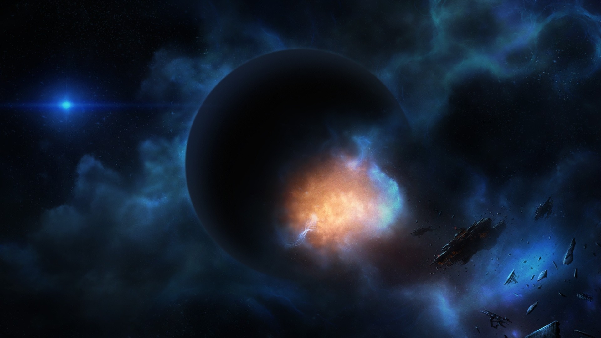 art explosion ship nebula planet space