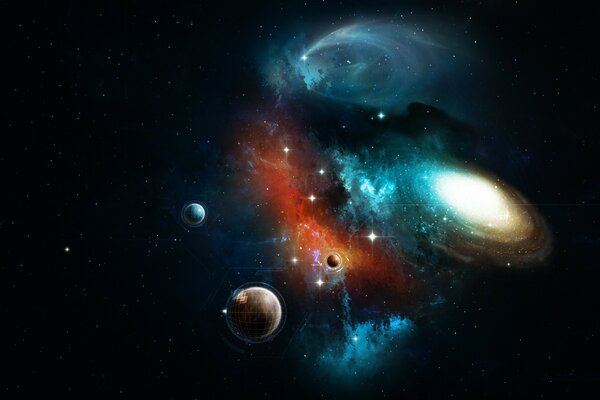 Piękny obraz 3D planet i gwiazd w kosmosie