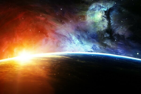 Nebulosa e luminosità del pianeta nello spazio