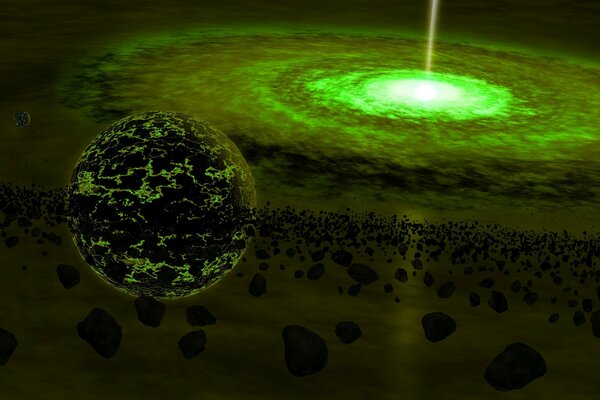 Rays of green light in space