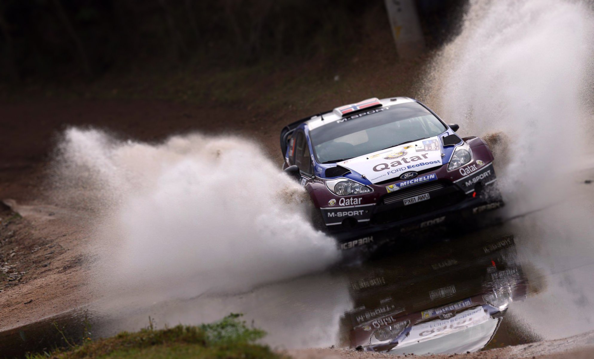 ford fiesta rally wrc sports car machine front water spray speed race