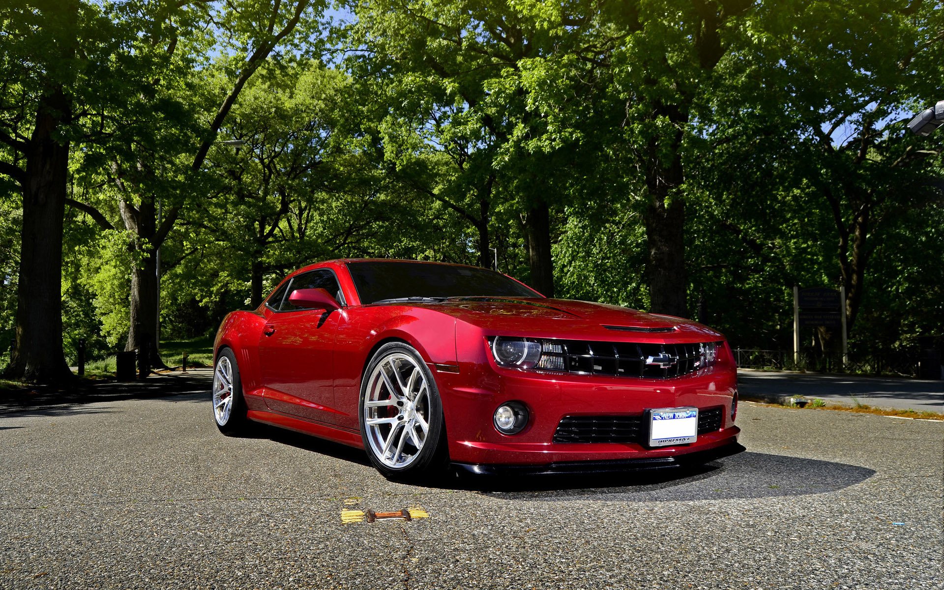 chevrolet camaro ss chevrolet camaro rouge auto arbres muscle car