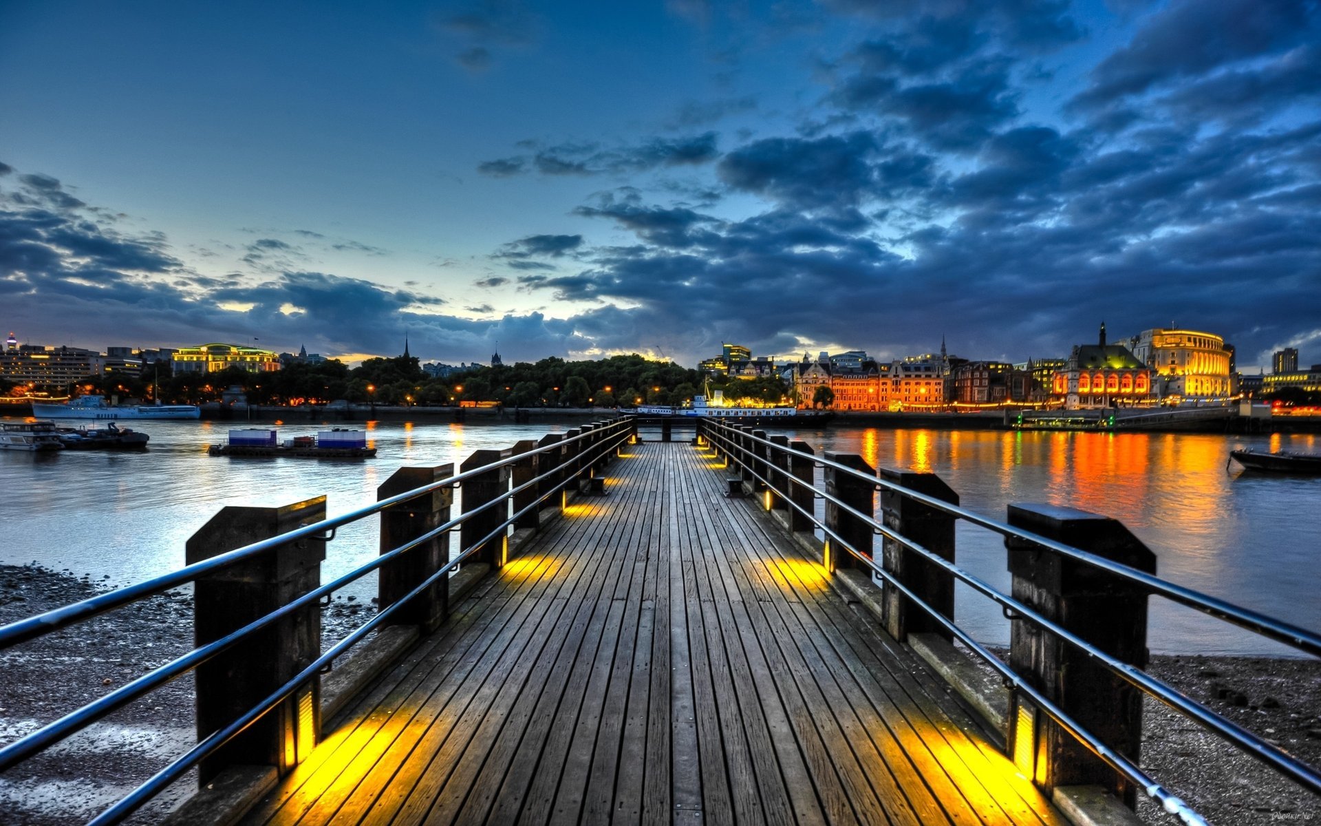 pont ville lumières eau quai