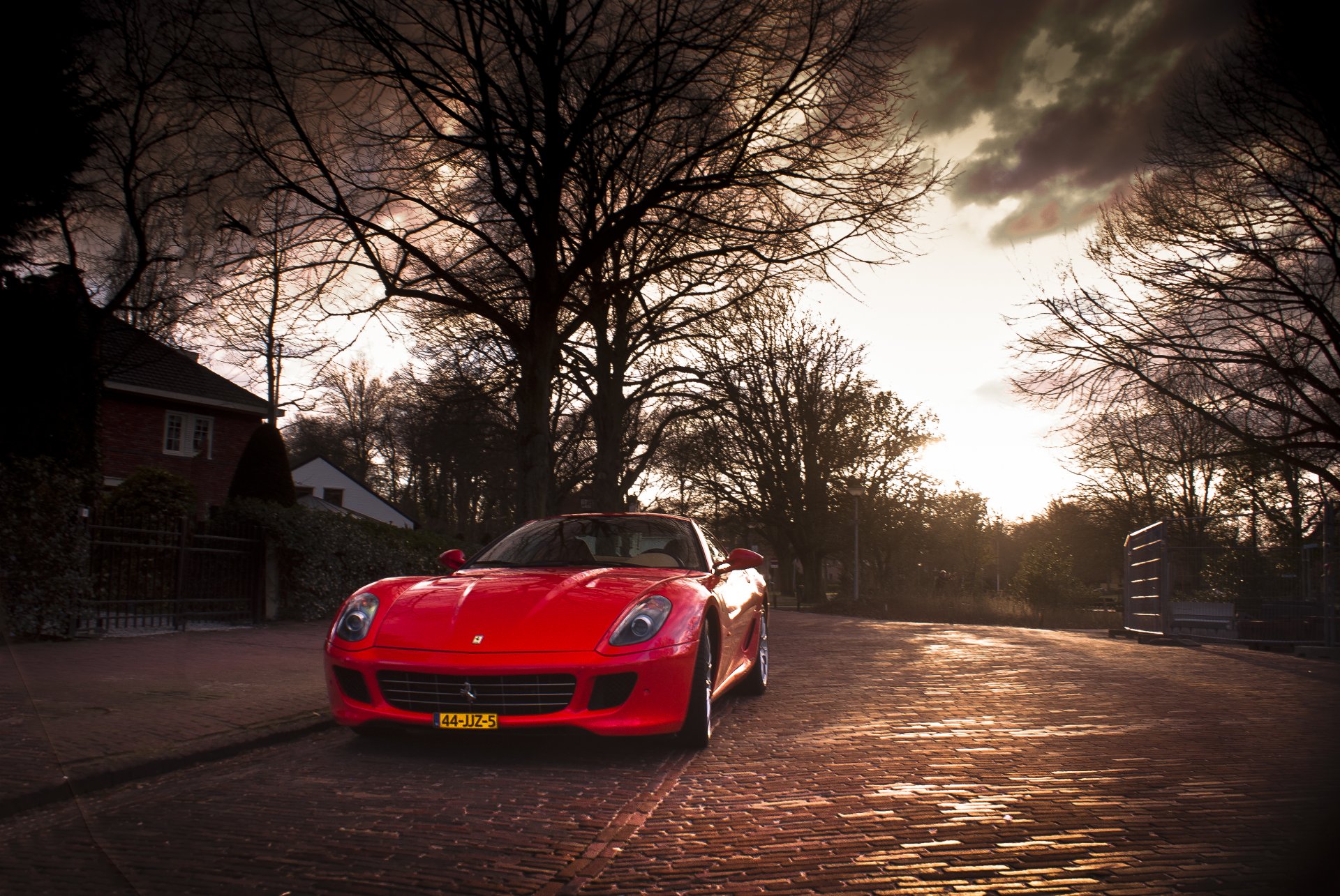 ferrari rot straße ferrari rot bäume herbst