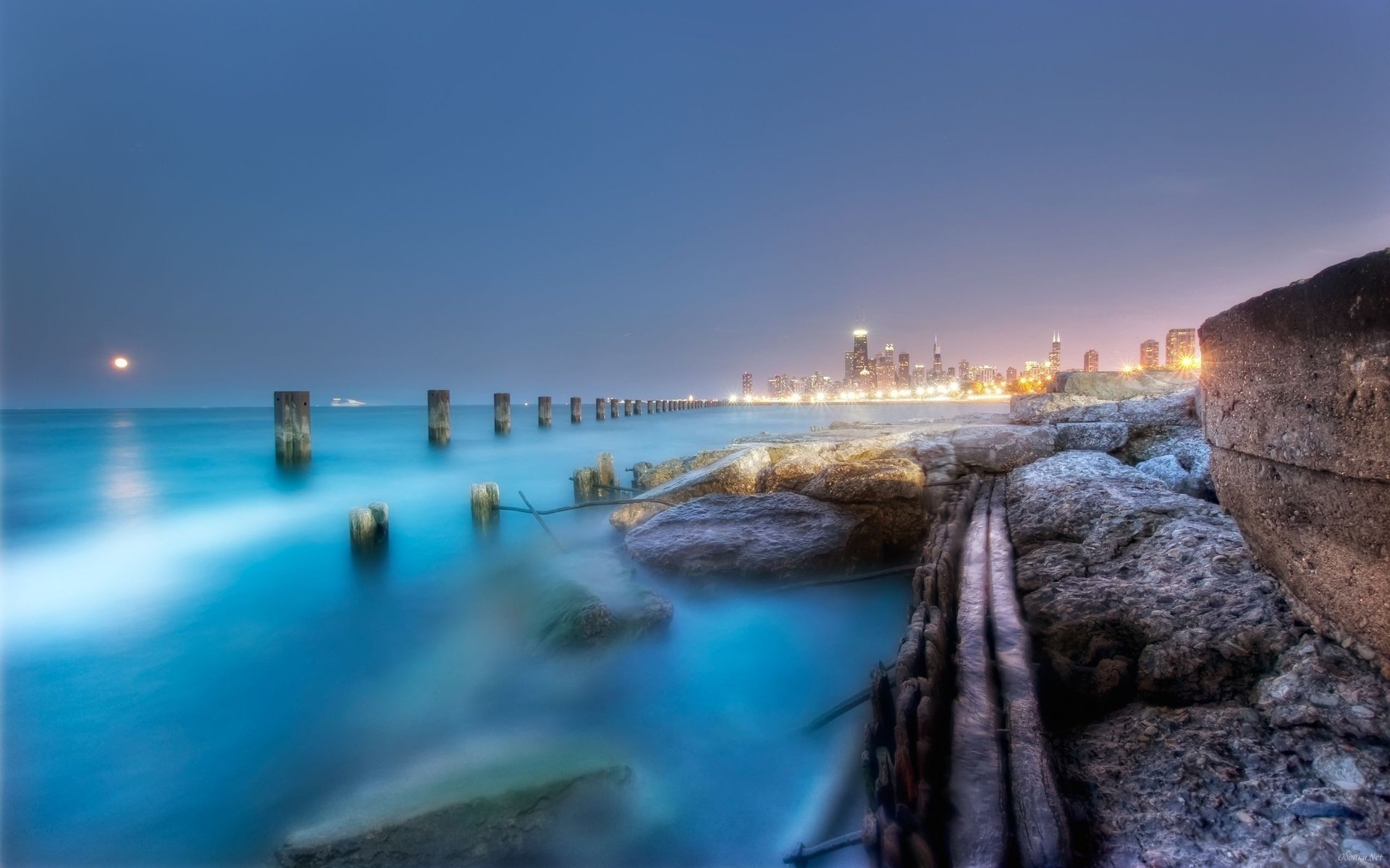 ville soir brouillard mer lumières côte