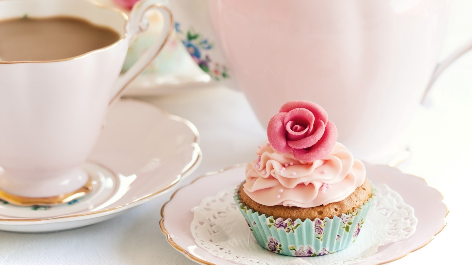 blume essen kuchen creme kaffee dessert geschirr rosa rosette