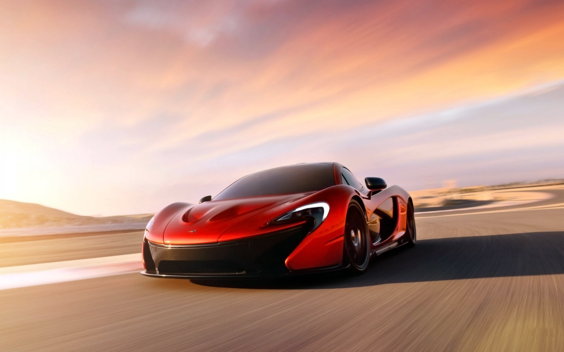 mclaren p1 concept car machine orange in motion day road sports car