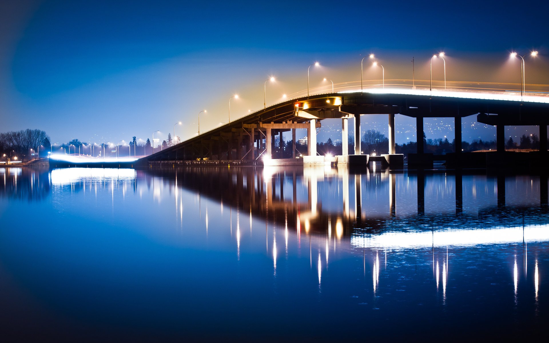 night bridge water light the sky light