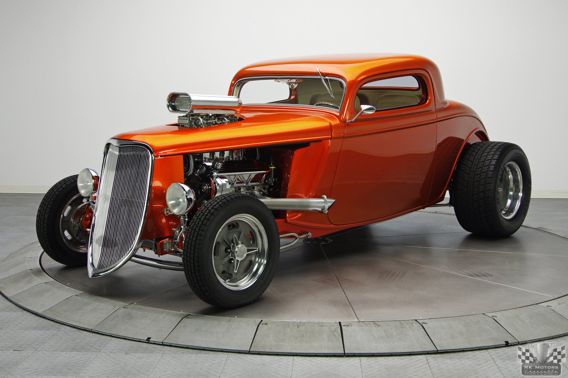 klassisches auto ford 3 fenster coupé 468 v8 th350 tan candi orange light hot rod 1933