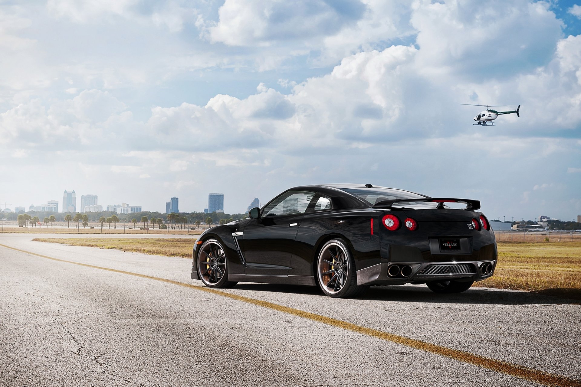 nissan gt-r r35 black nissan gtr rear view sky cloud