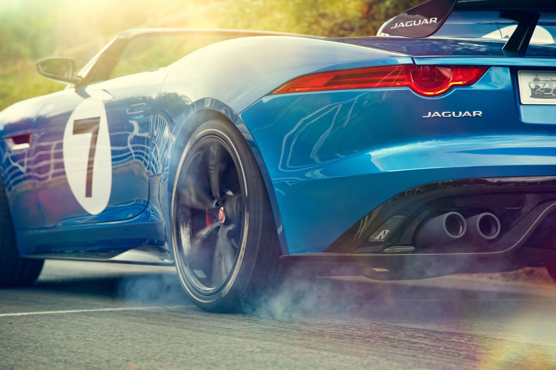 jaguar project 7 concept back of car wheel smoke slip