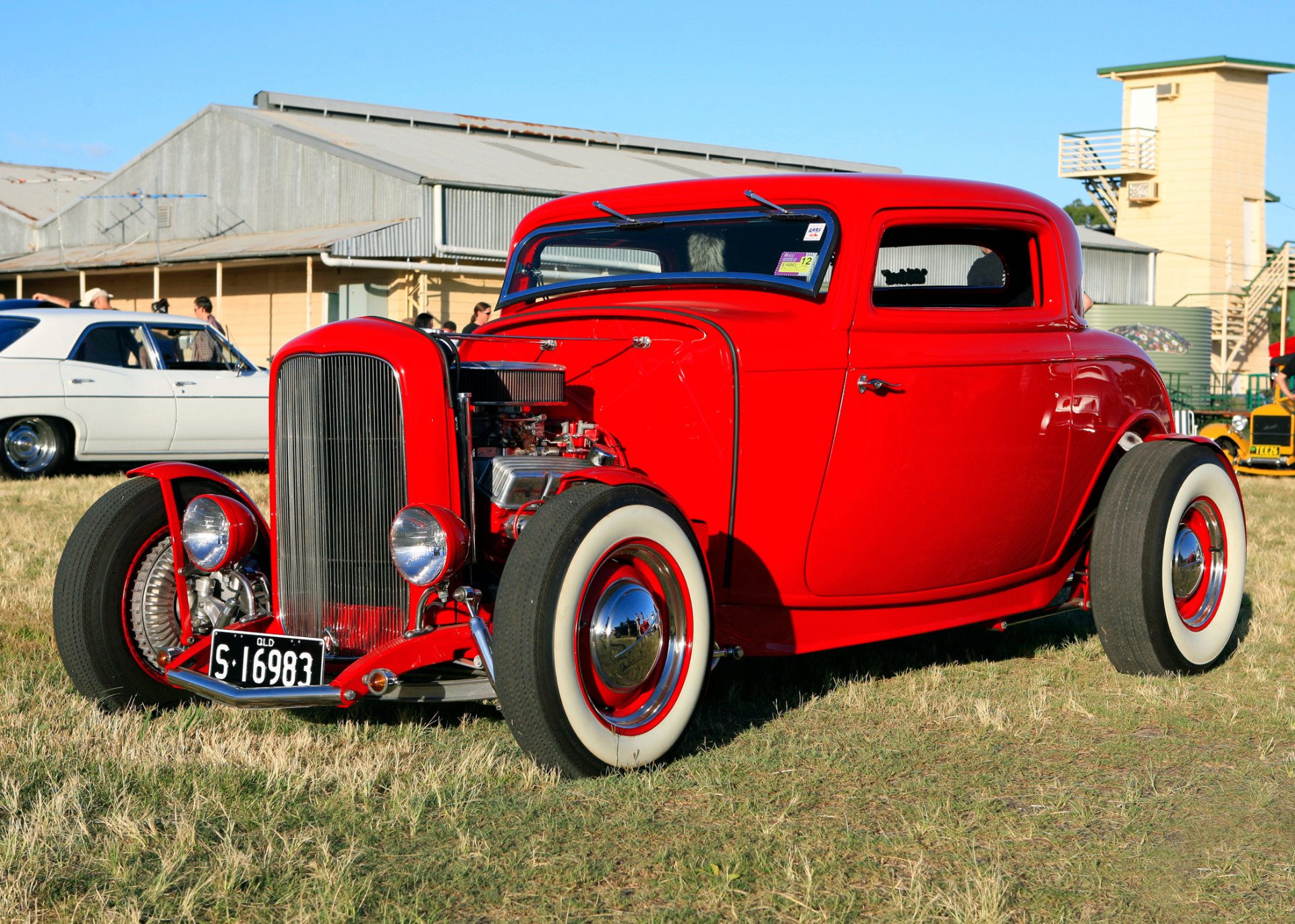 ford coupe hot rod red 1932 at dusk hot rod show exhibition