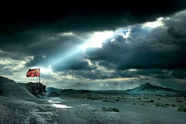 Bandera del desierto iluminada por el sol