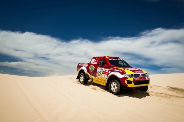 Mitsubishi SUV on the background of clouds