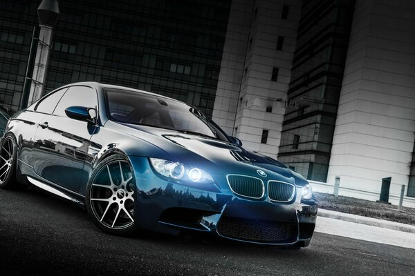 Stylish tuning of bmv e92 on the background of a gray city