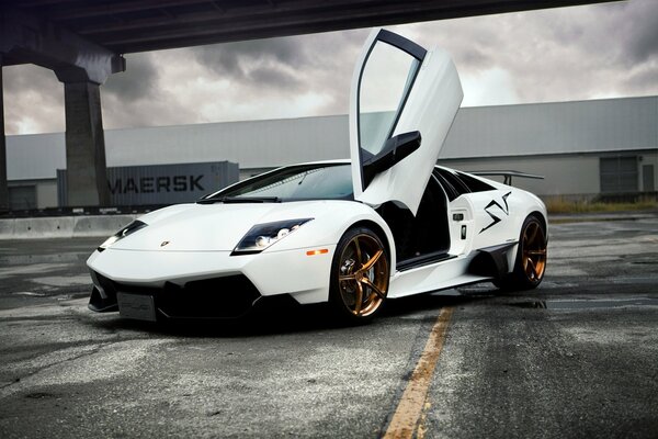 Lamborghini blanc cool sur le parking