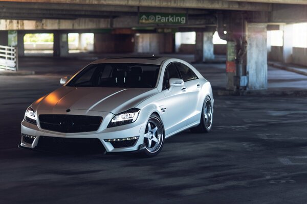 Tuned Mercedes in the parking lot