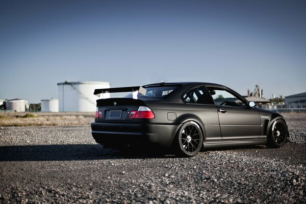 Bmw with black tuning on the road