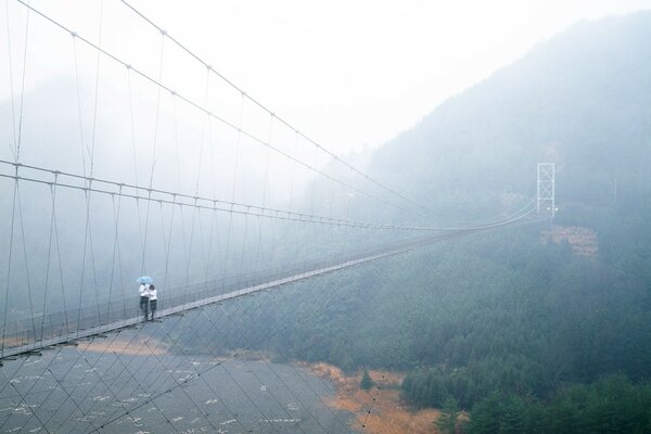 Pont suspendu avec des gens haut