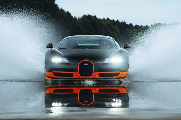 Super sport bugatti riding on water