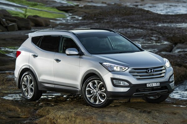 Hyundai Santa Fe on a gray stone background