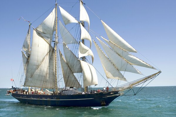 Beautiful three-masted ship and the sea