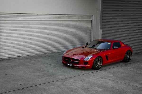 Tuned red Mercedes sports car