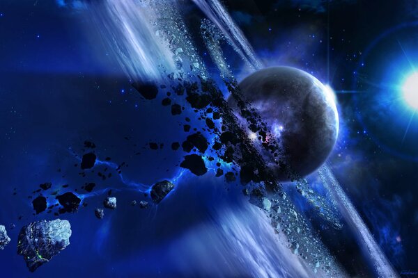 Rysunek artystyczny upadku meteorytu na planetę