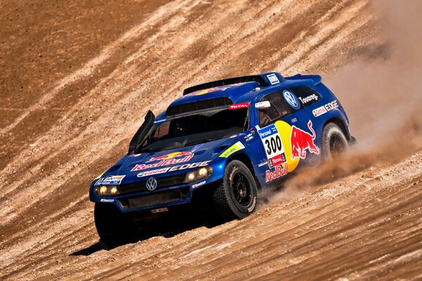 Multi-colored SUV rides through the desert