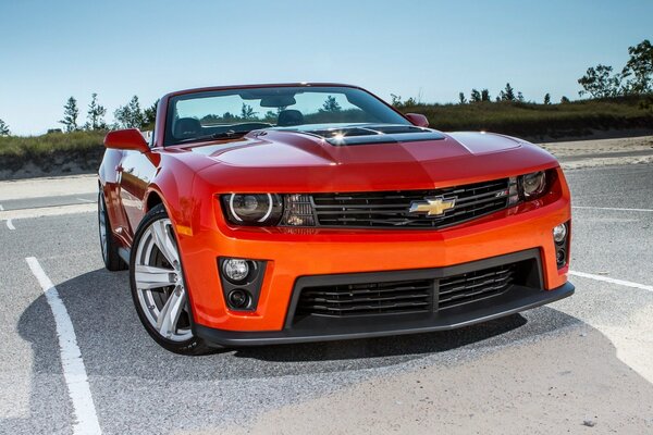 Beautiful sporty red Chevrolet Camaro car