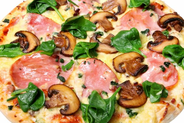 Pizza con funghi, salsicce ed erbe